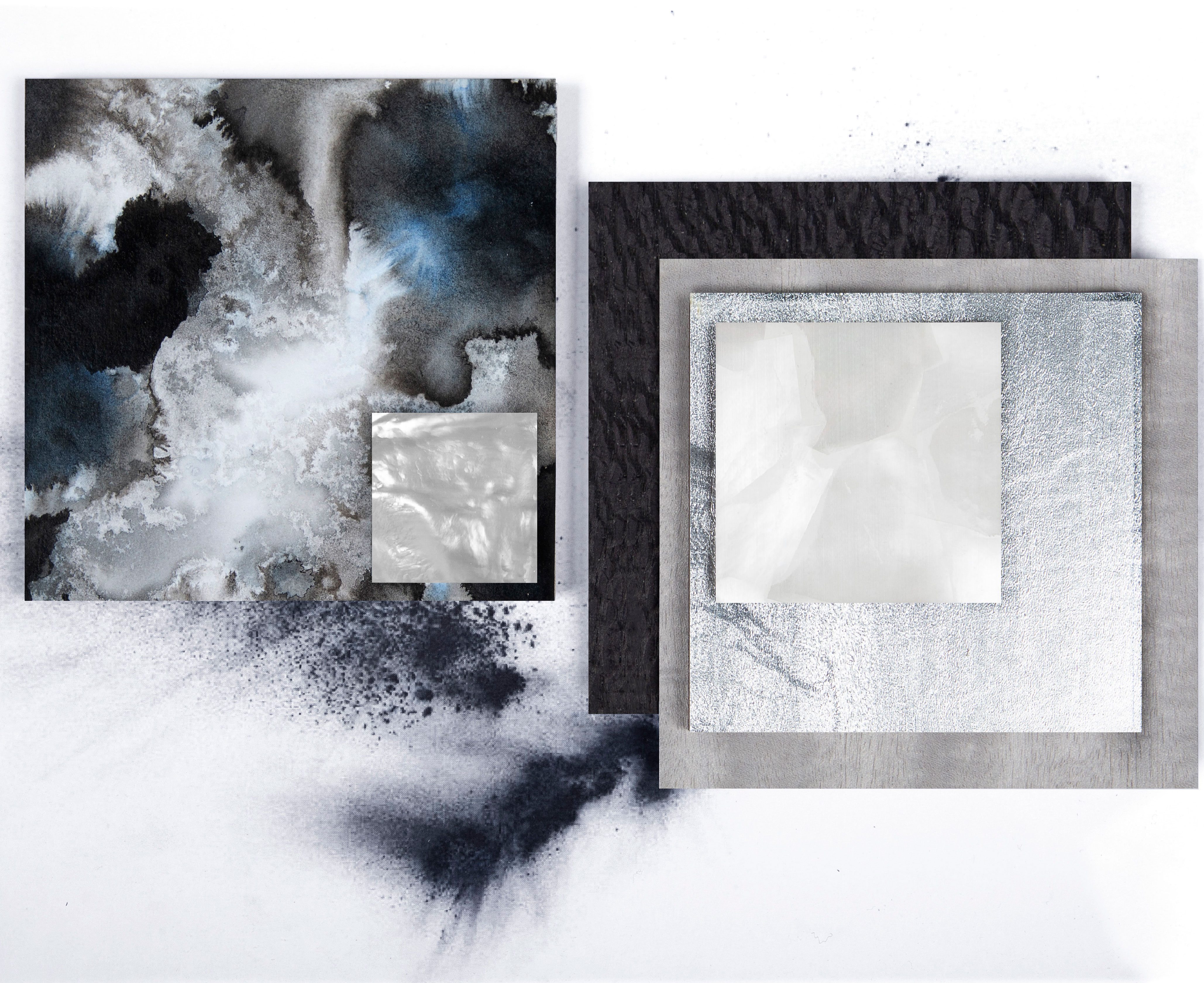 moodboard parelmoer zwart fineer
